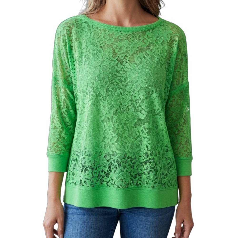 Pretty Rebellious Size XL Green Lace Mesh Blouse